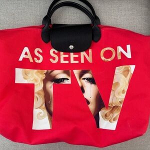 Longchamp Red Tote Bag with Black Handles